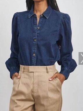Rails Dark Blue Denim Button-Up Blouse